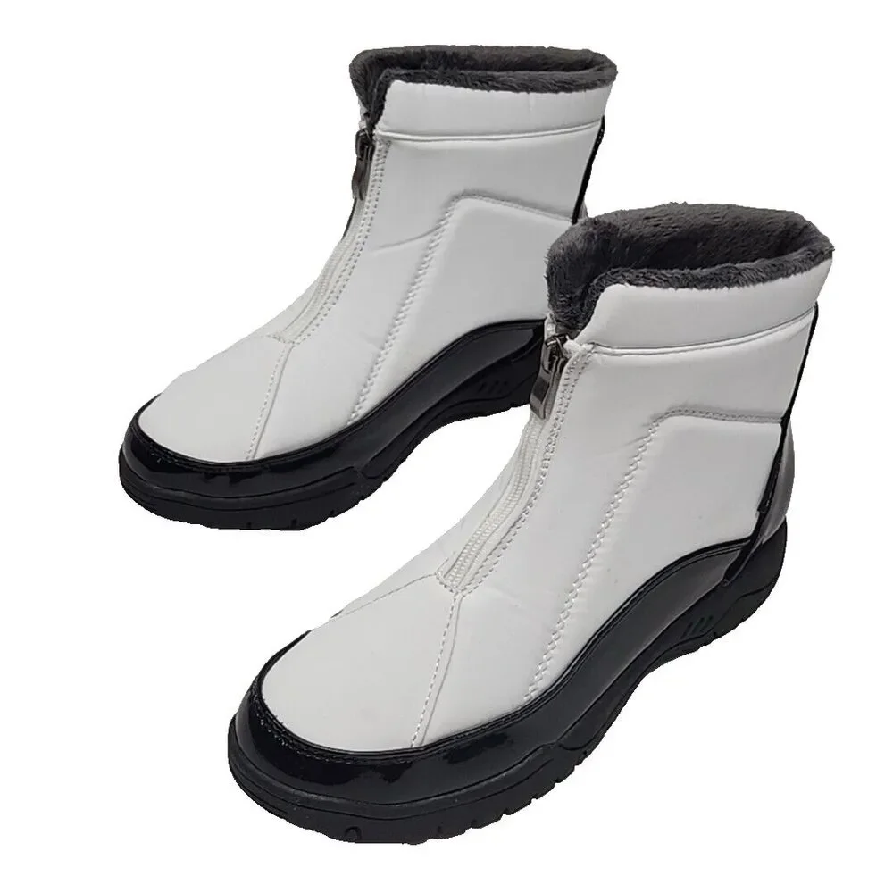 Sporto Boots Carol Insulated Black White Spectator Fur Lined Zip Women 9.5 Ankle